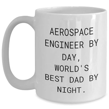 Spring Pet Products Aerospace Engineer Gifts, Funny White Coffee Mug, Birthday Quote: 'Aerospace Engineer By Day, World's Best Dad By Night' - Mallard Moon Gift Shop
