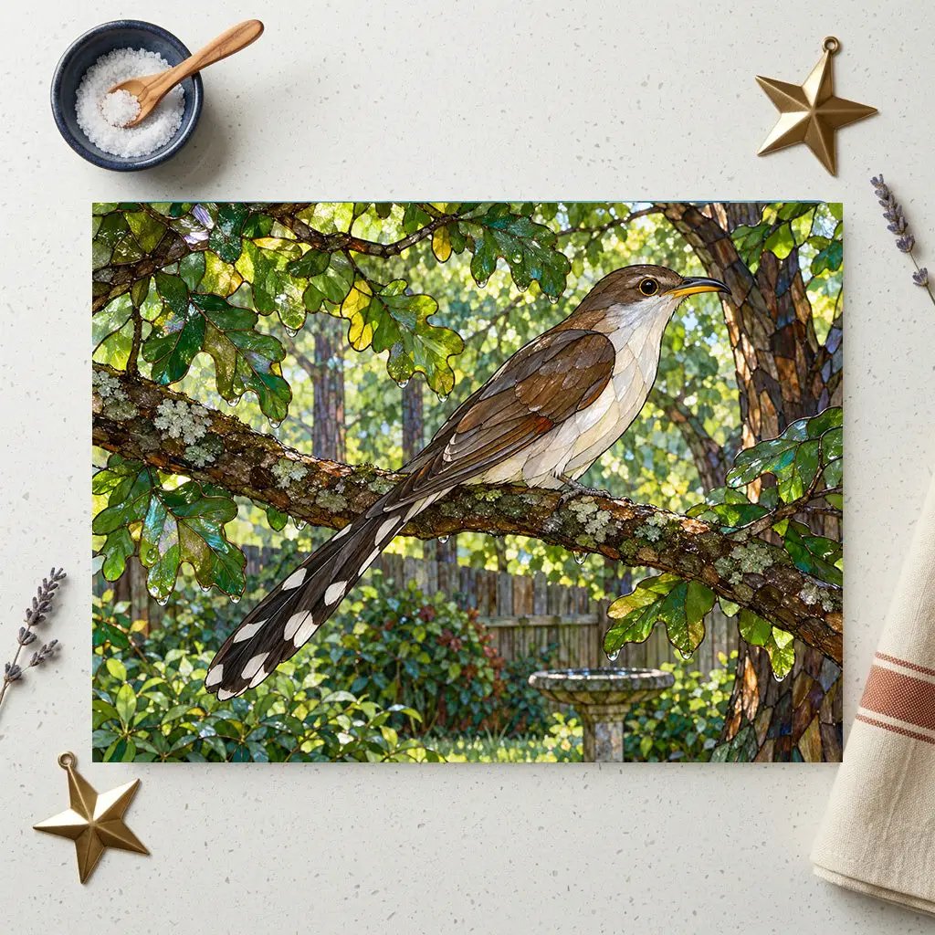 Yellow Billed Cuckoo Glass Cutting Board, Backyard Bird Kitchen Decor, Birdwatcher Gift, Bird Lover Gift, Woodland Serving Board
