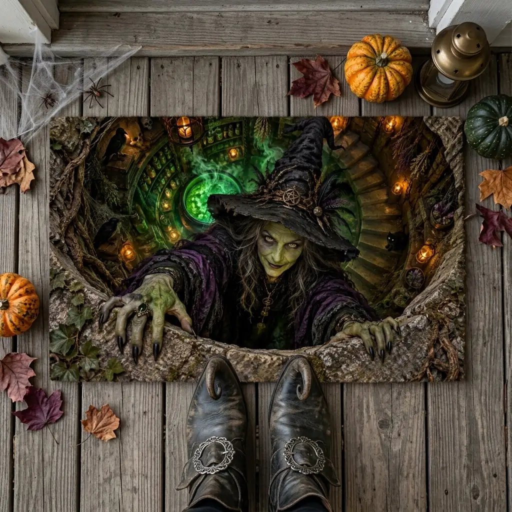 Witch Doormat, Halloween 3D Optical Illusion Door Mat, Witch Apothecary Cellar Welcome Mat, Spooky Porch Decor, Haunted House Entrance