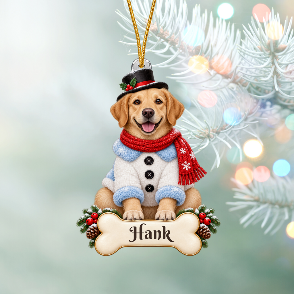 Custom Dog Christmas Ornament from Photo, Personalized Pet Snowman Acrylic Ornament, Dog Portrait Gift, Custom Name Cutout Keepsake