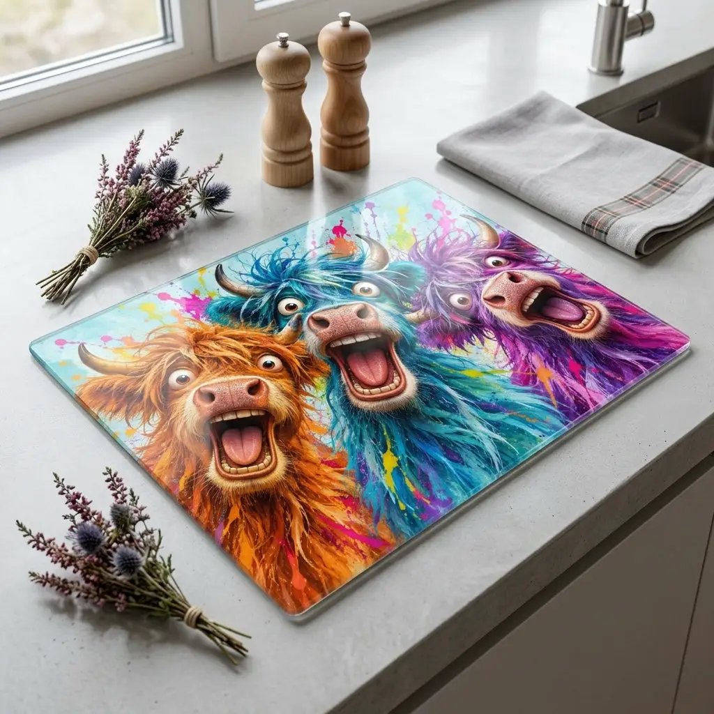 Colorful Highland Cow Cutting Board, Funny Cow Kitchen Decor, Highland Cow Gift, Farmhouse Kitchen Decor, Cow Lover Gift