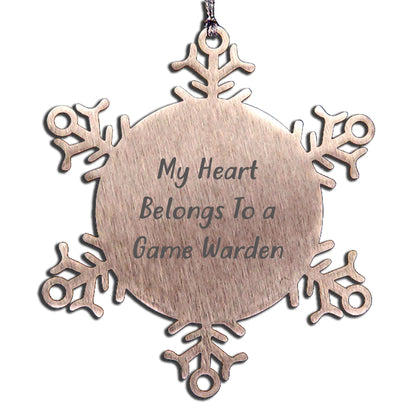 Game Warden Gifts, My Heart Belongs To A Game Warden Snowflake Ornament, Funny Quote, Christmas Unique Gifts from Friends, Gifts for Game Warden