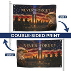 Twin Towers Patriotic Remembrance Flag, 9/11 Memorial Decor, Never Forget Double Sided Flag, September 11 Firefighter Tribute,