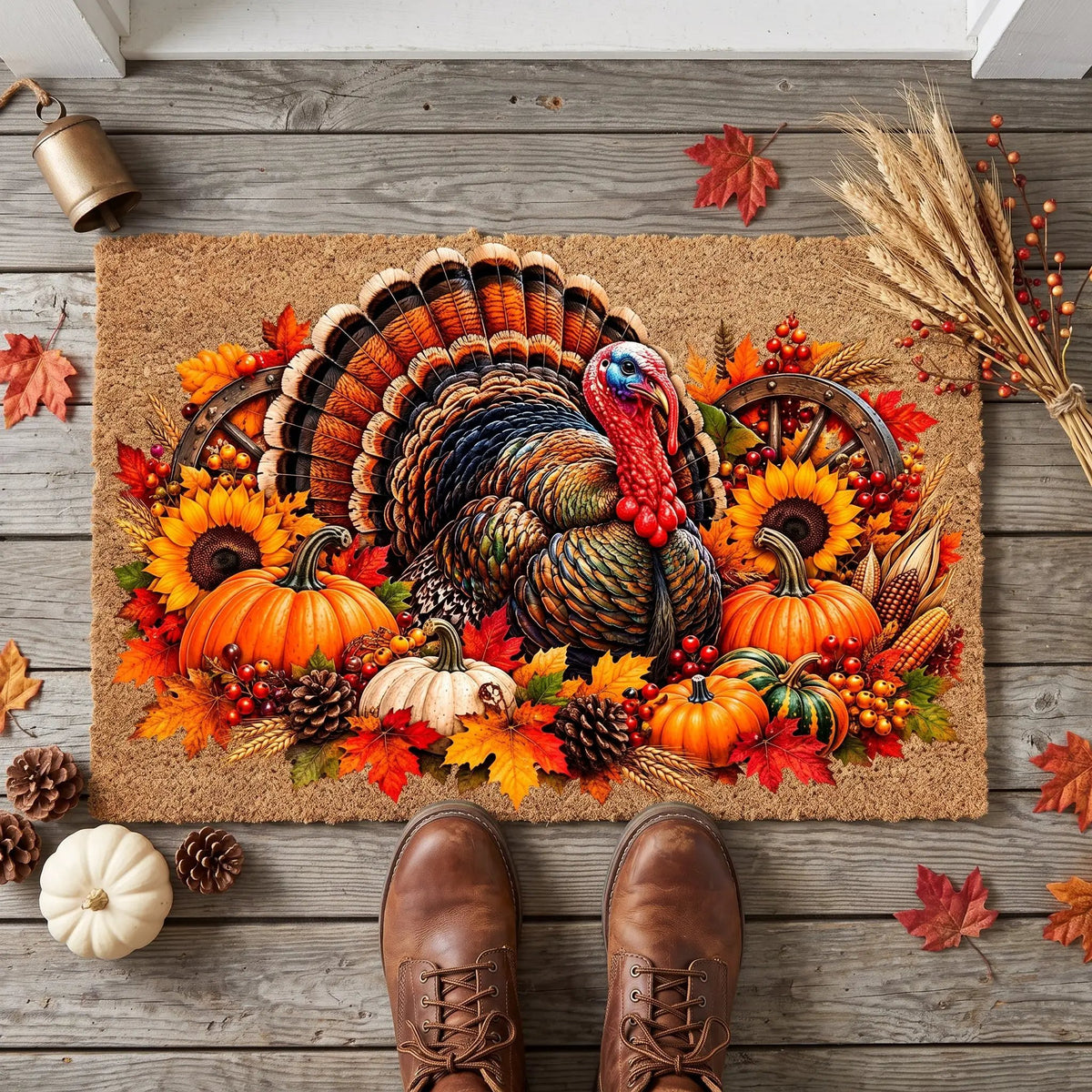 Thanksgiving Turkey Doormat, Fall Turkey Welcome Mat, Harvest Pumpkin Coir Doormat, Farmhouse Autumn Porch Decor, Thanksgiving Door Mat