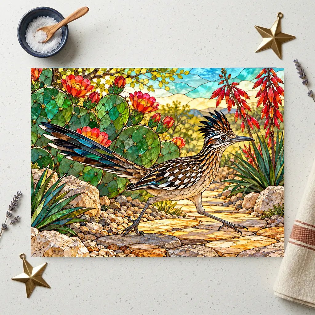 Roadrunner Glass Cutting Board, Desert Bird Kitchen Decor, Southwestern Cactus Chopping Board, Wildlife Lover Gift, Kitchen Counter Accent