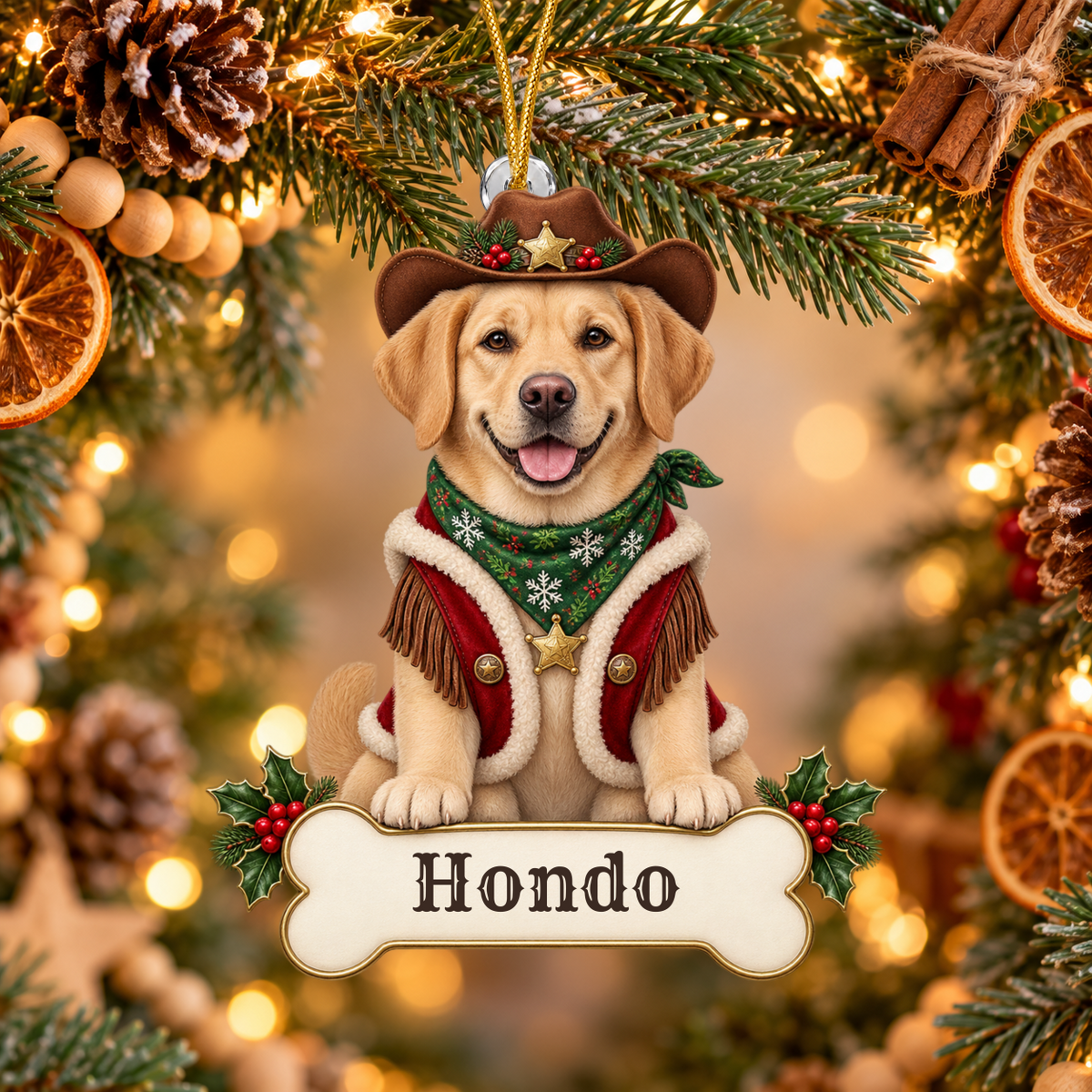 Personalized Cowboy Dog Christmas Ornament from Photo, Custom Pet Portrait Acrylic Cutout, Western Christmas Decor, Dog Lover Gift