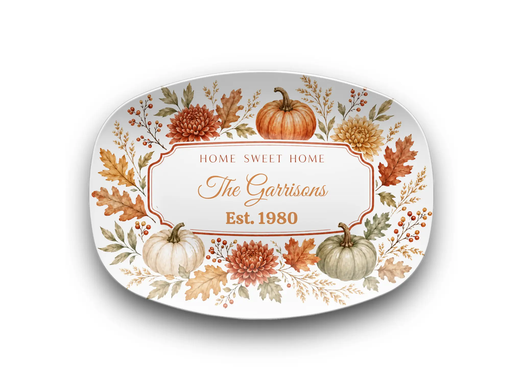 Personalized Thanksgiving Platter, Custom Family Name Serving Platter, Fall Pumpkin Serving Tray, Thanksgiving Hostess Gift