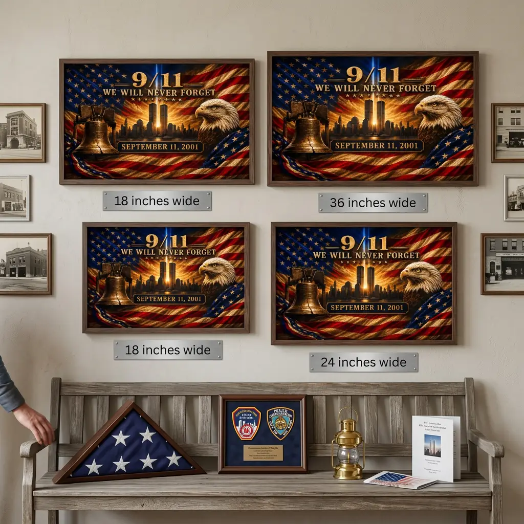 9/11 Never Forget Flag, September 11 Memorial Flag, Double Sided Grommet 911 Remembrance Flag, Patriotic Eagle Liberty Bell Decor