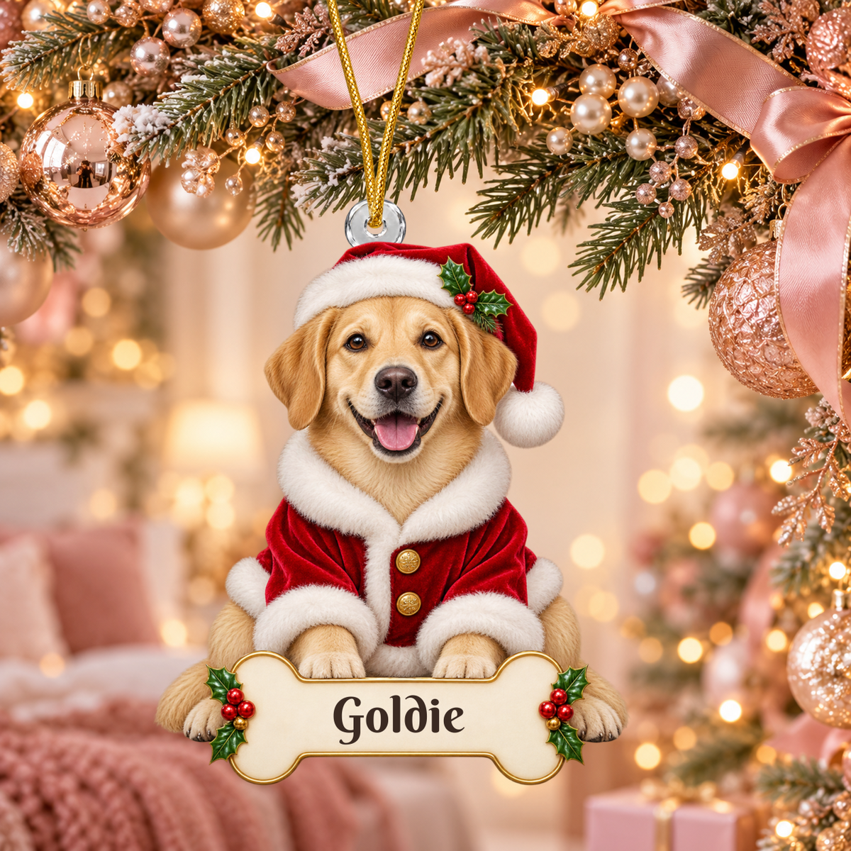 Personalized Santa Dog Christmas Ornament from Photo, Custom Pet Portrait Acrylic Ornament, Dog Lover Gift, Custom Name Keepsake