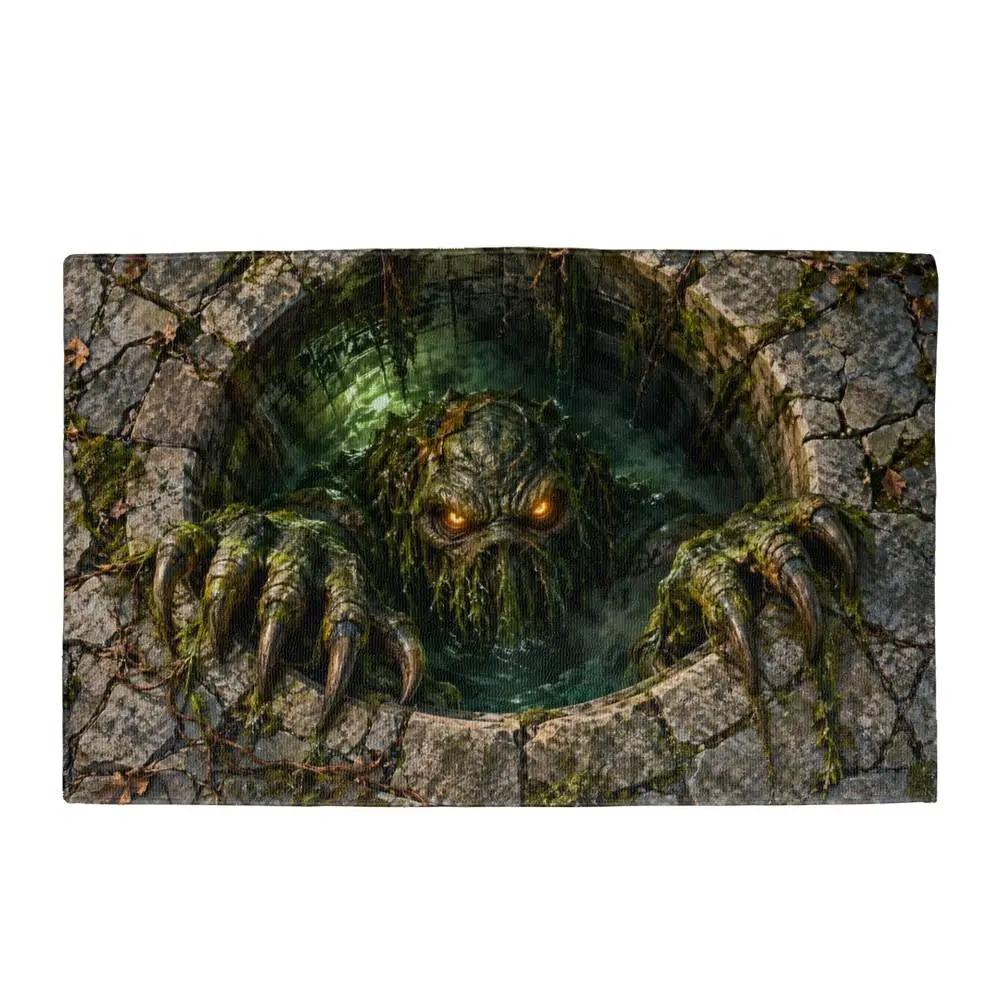 Swamp Monster 3D Optical Illusion Doormat, Creepy Sewer Monster Floor Mat, Scary Halloween Door Mat, Horror Home Decor