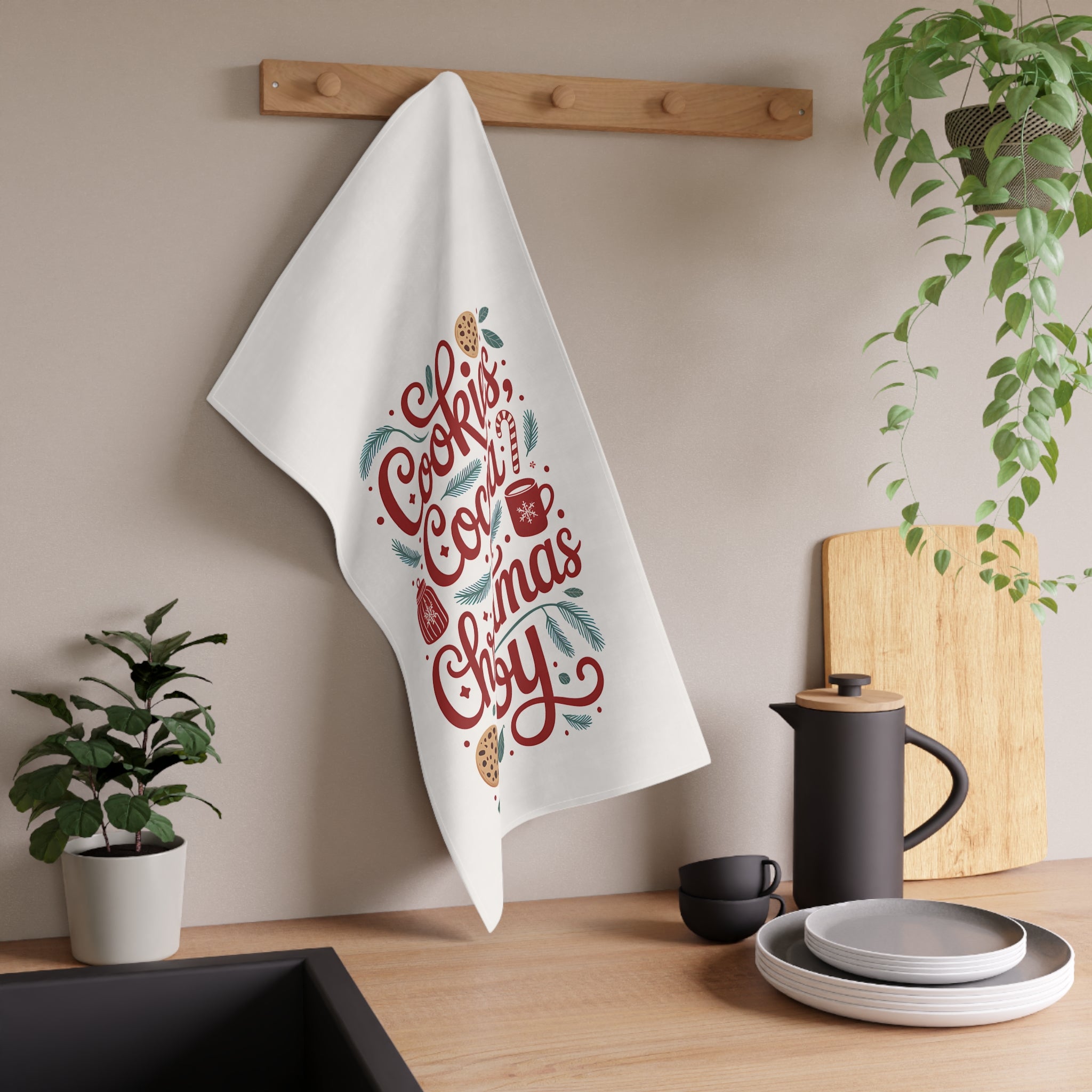 Christmas Cookies & Cocoa Tea Towel — Holiday Kitchen Dish Towel