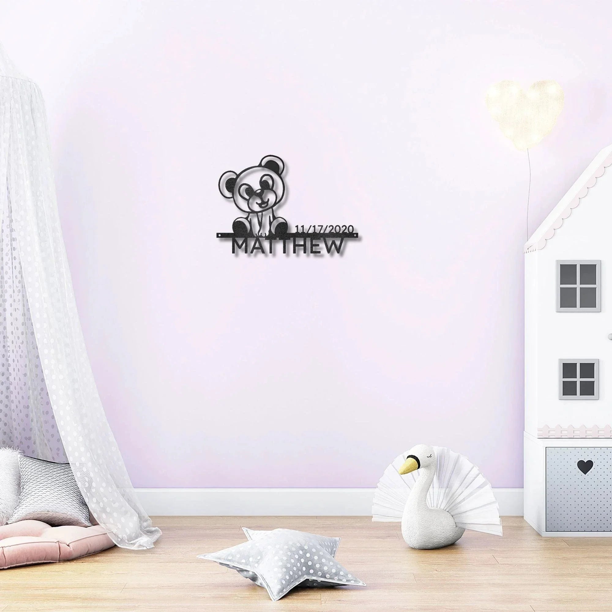 Timeless Teddy Bear: Personalized Metal Sign with Name & Birth Date