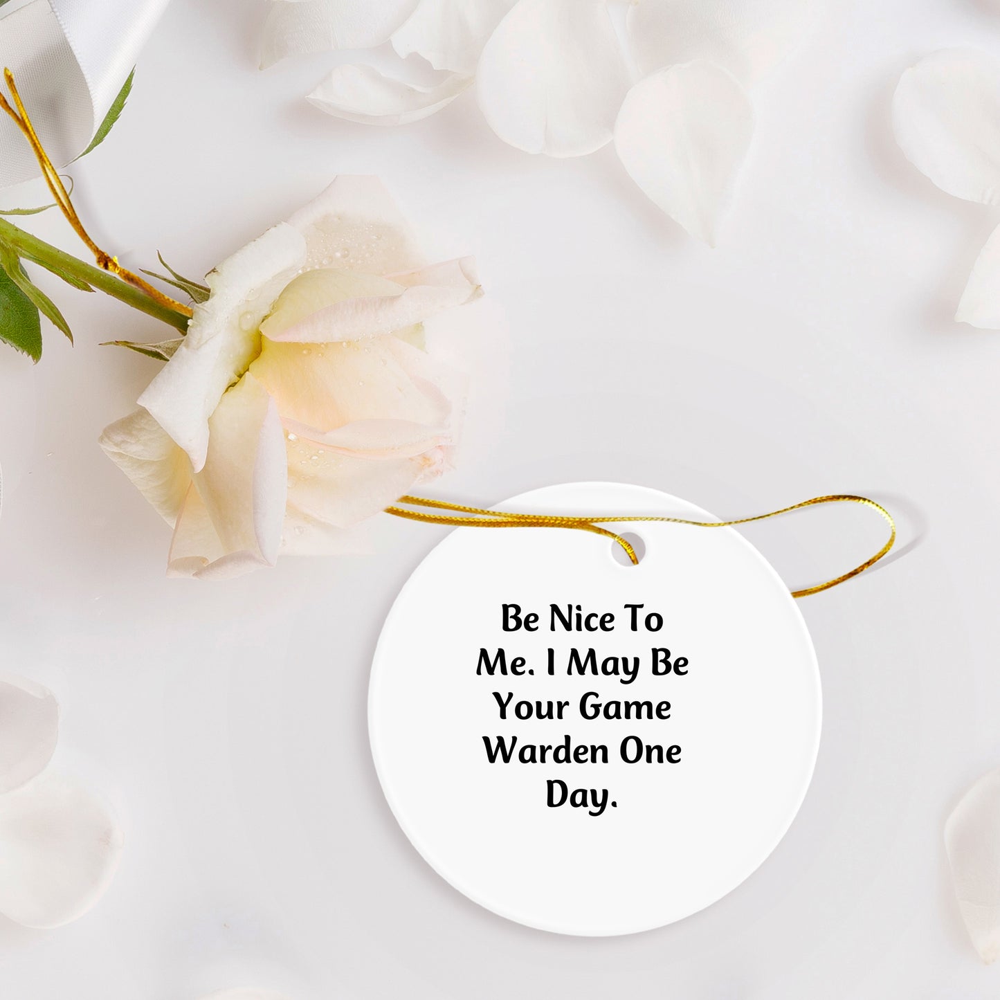 Funny Game Warden Gifts for Game Wardens, Circle Ornament with Be Nice To Me Quote, Christmas Unique Gifts from Friends