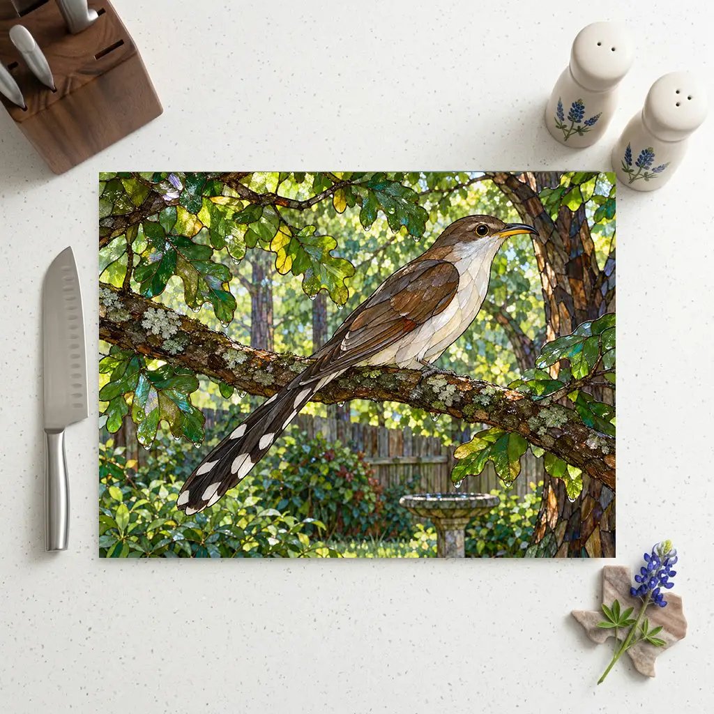 Yellow Billed Cuckoo Glass Cutting Board, Backyard Bird Kitchen Decor, Birdwatcher Gift, Bird Lover Gift, Woodland Serving Board