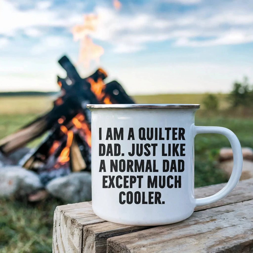 Spring Pet Products Quilter Dad Enamel Camper Mug – Funny Gift for Sewing Dads – “Much Cooler Dad” Quote