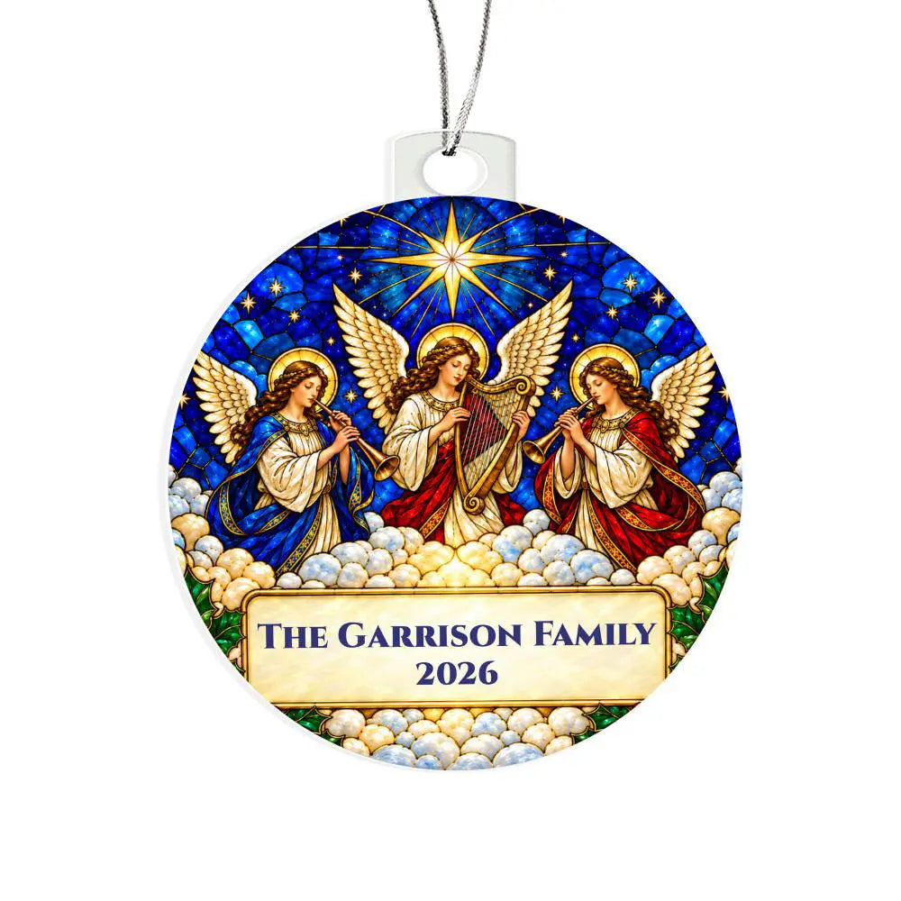 Personalized Family Christmas Ornament, Angel Acrylic Ornament, Religious Christmas Gift, Stained Glass Inspired Keepsake