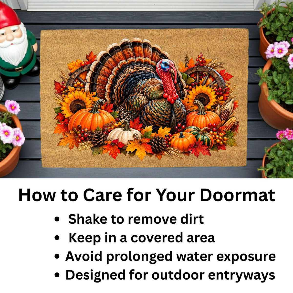 Thanksgiving Turkey Doormat, Fall Turkey Welcome Mat, Harvest Pumpkin Coir Doormat, Farmhouse Autumn Porch Decor, Thanksgiving Door Mat