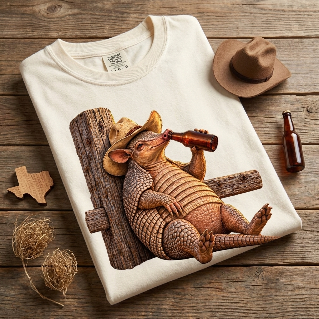Funny Armadillo T Shirt, Cowboy Armadillo Shirt, Texas Beer Shirt, Western Graphic Tee, Funny Texas Gift, Country Humor Tee