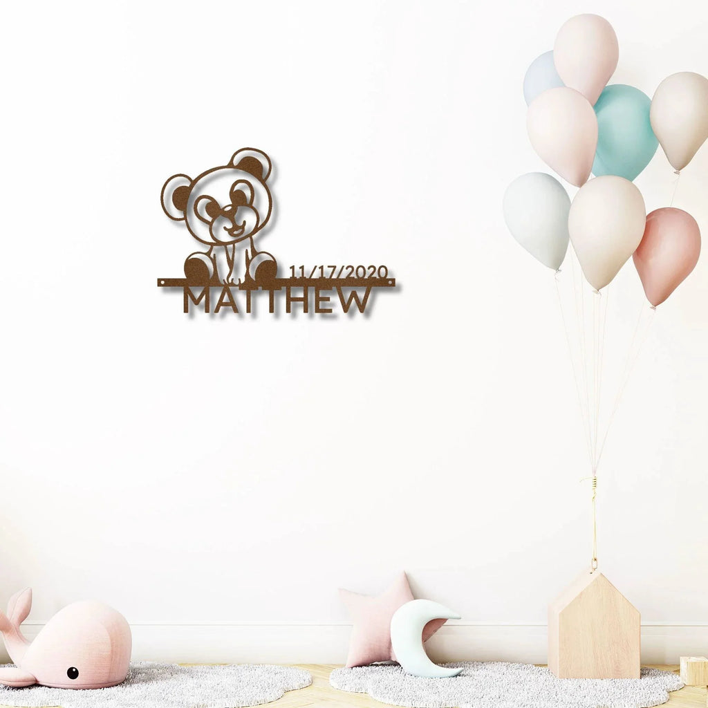 Timeless Teddy Bear: Personalized Metal Sign with Name & Birth Date