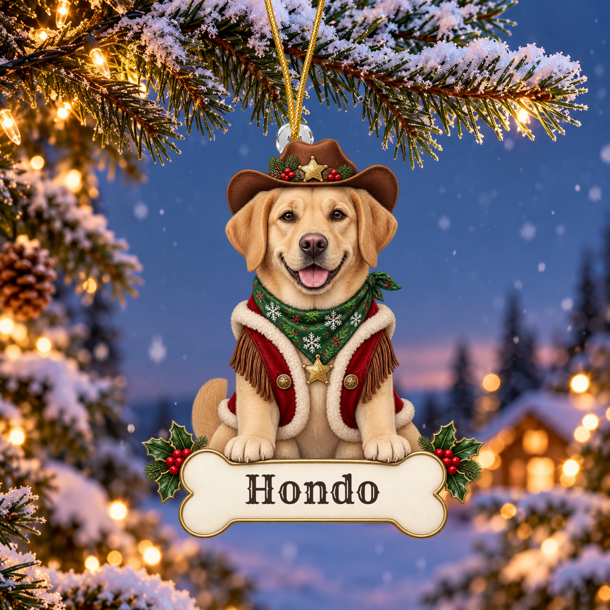 Personalized Cowboy Dog Christmas Ornament from Photo, Custom Pet Portrait Acrylic Cutout, Western Christmas Decor, Dog Lover Gift