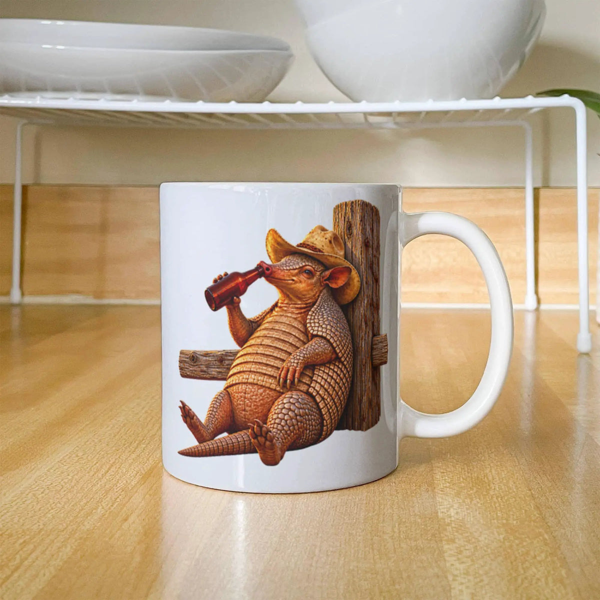 Funny Armadillo Coffee Mug, Texas Cowboy Mug, Beer Drinking Armadillo Gift, Western Coffee Cup, Funny Texas Gift for Him