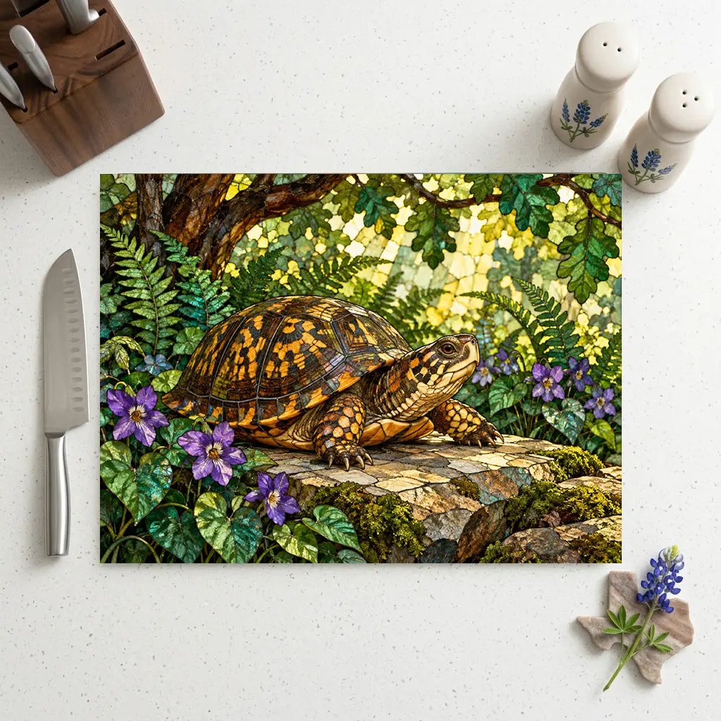Box Turtle Cutting Board, Woodland Nature Kitchen Decor, Tempered Glass Chopping Board, Turtle Lover Gift, Forest Animal Kitchen Art