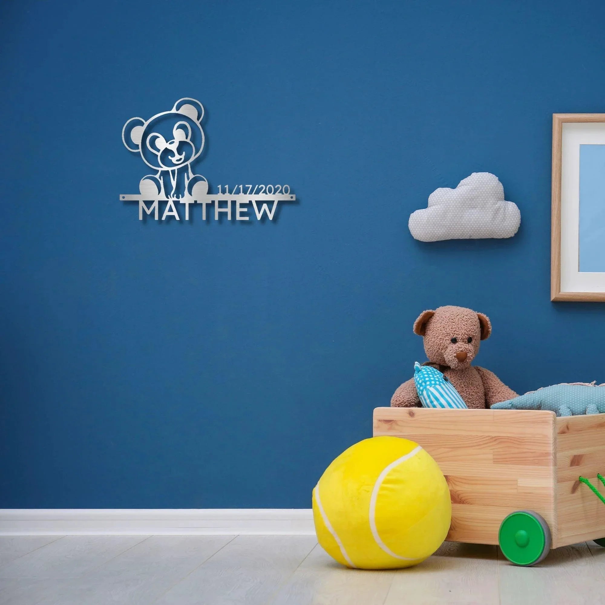 Timeless Teddy Bear: Personalized Metal Sign with Name & Birth Date