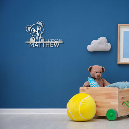 Timeless Teddy Bear: Personalized Metal Sign with Name & Birth Date - Mallard Moon Gift Shop