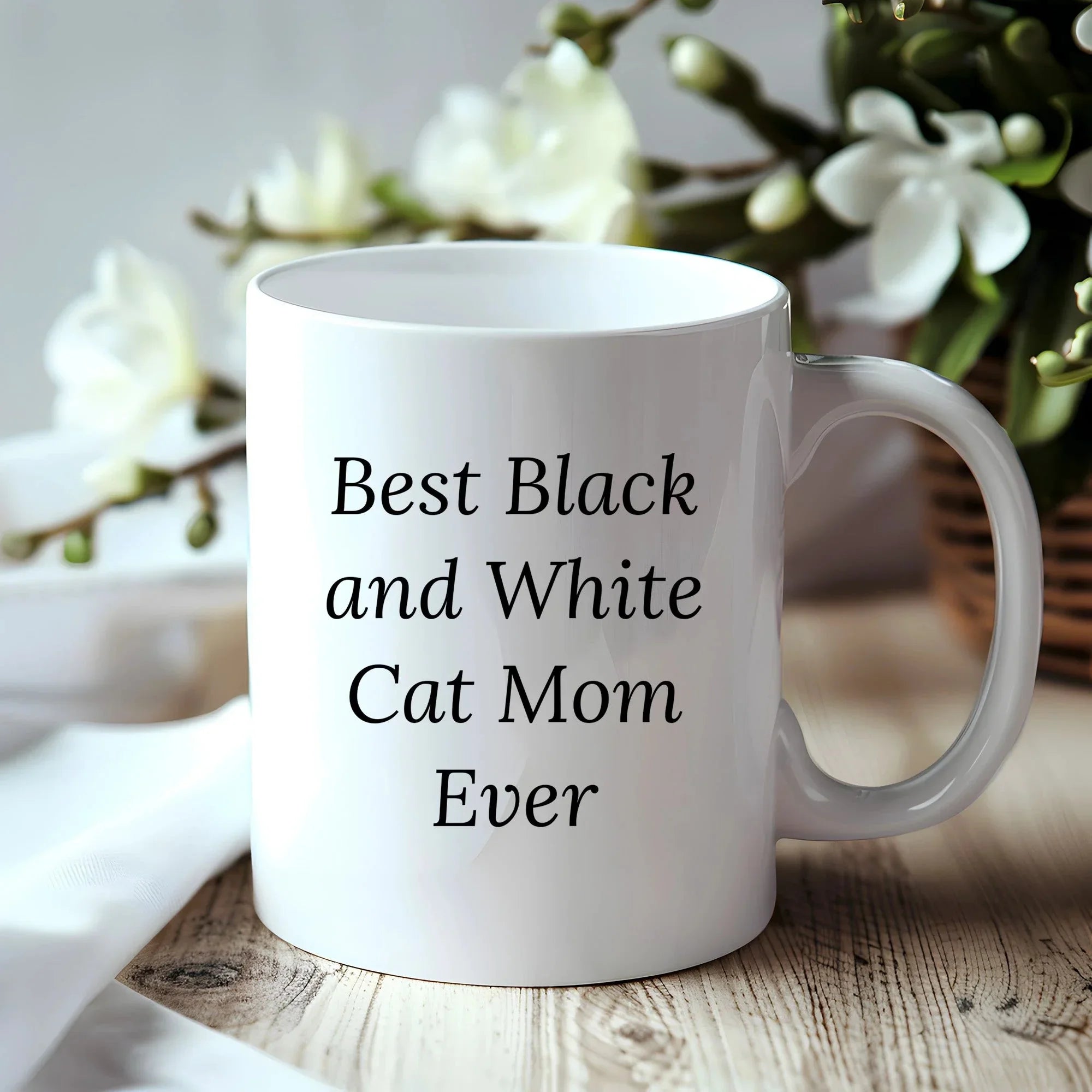 Funny Black and White Cat Mom Quotes White Coffee Mug Gifts from Family, Best Mother's Day Unique Gift Ideas