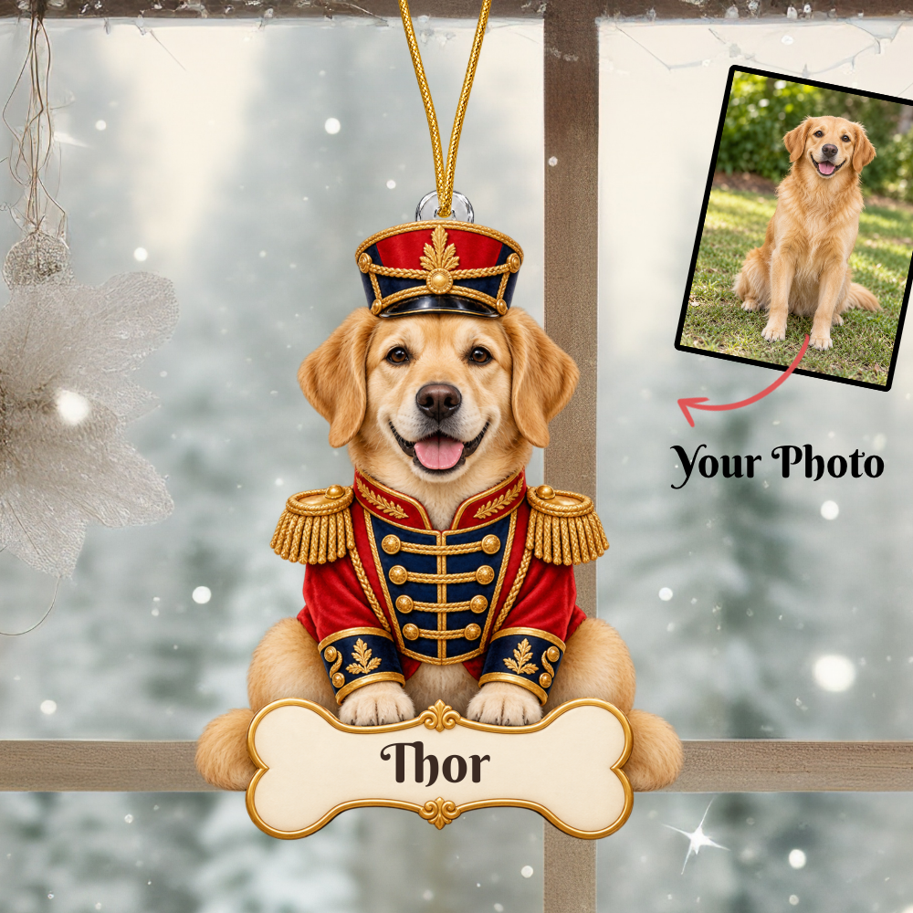 Personalized Nutcracker Dog Christmas Ornament from Photo, Custom Pet Portrait Acrylic Cutout, Nutcracker Soldier Holiday Dog Lover Gift