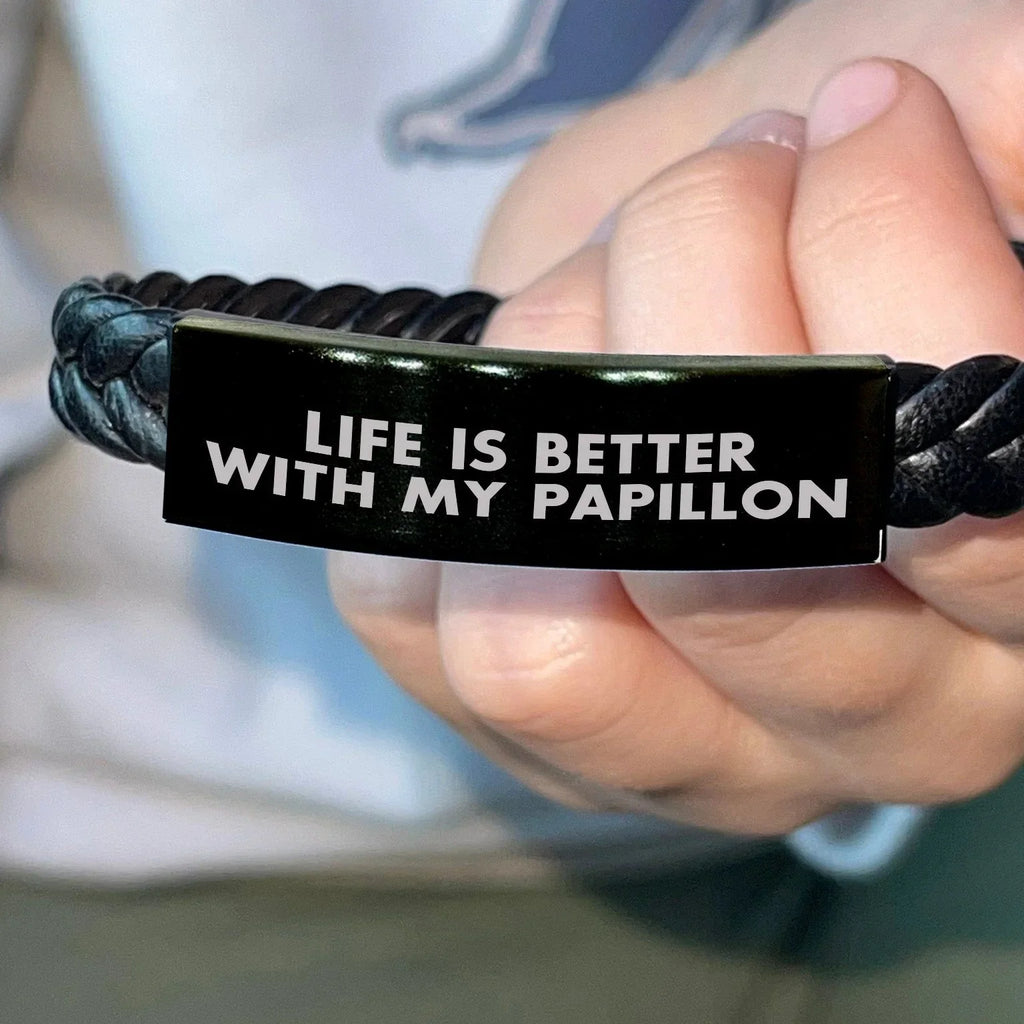 Spring Pet Products Papillon Dog Mom's Day Interlaced Leather Bracelet, Funny Quote Gift from Men to Women Friends Family