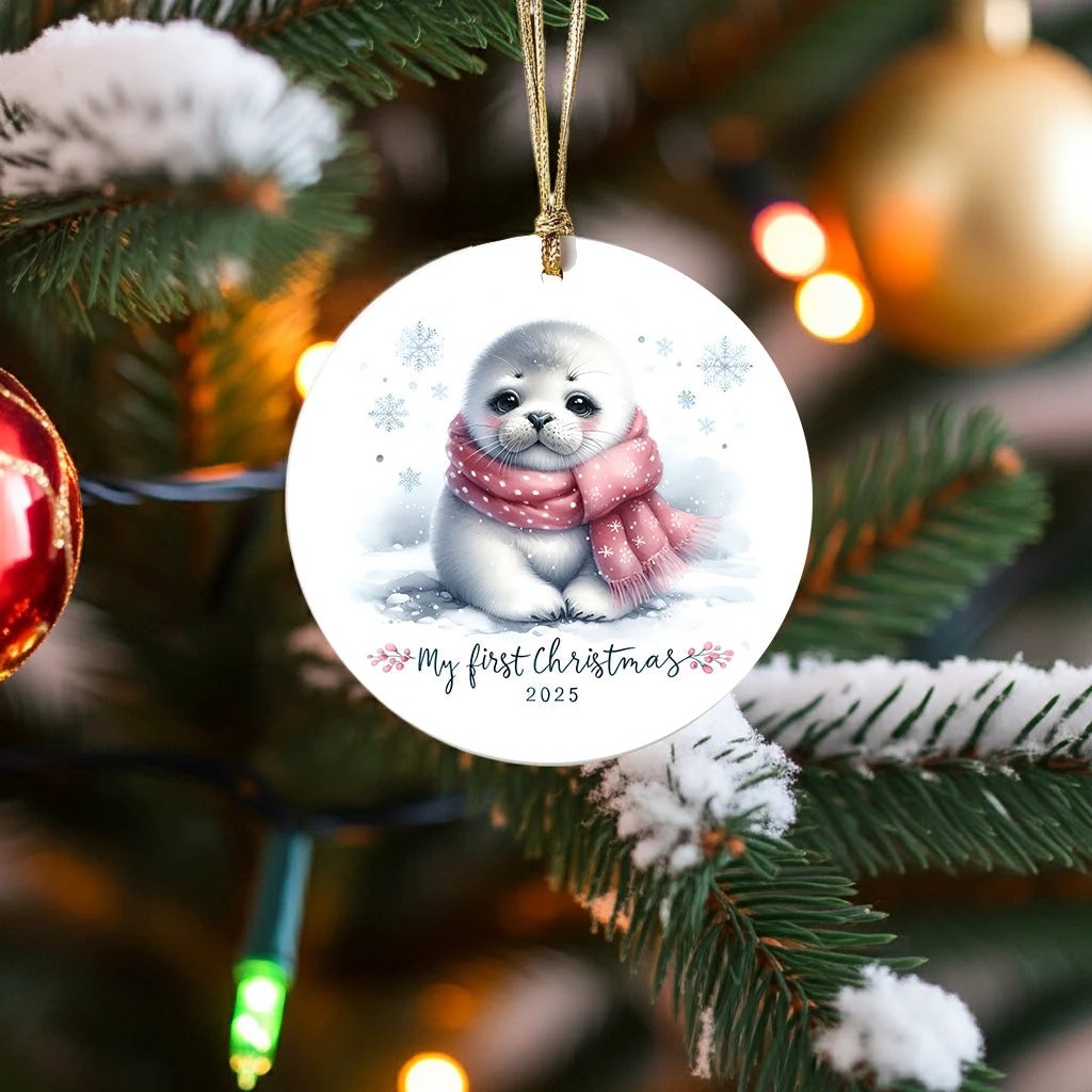 My First Christmas 2025 Arctic Seal Pup Tree Ornament Baby’s First Christmas Keepsake, Cute Newborn Gift