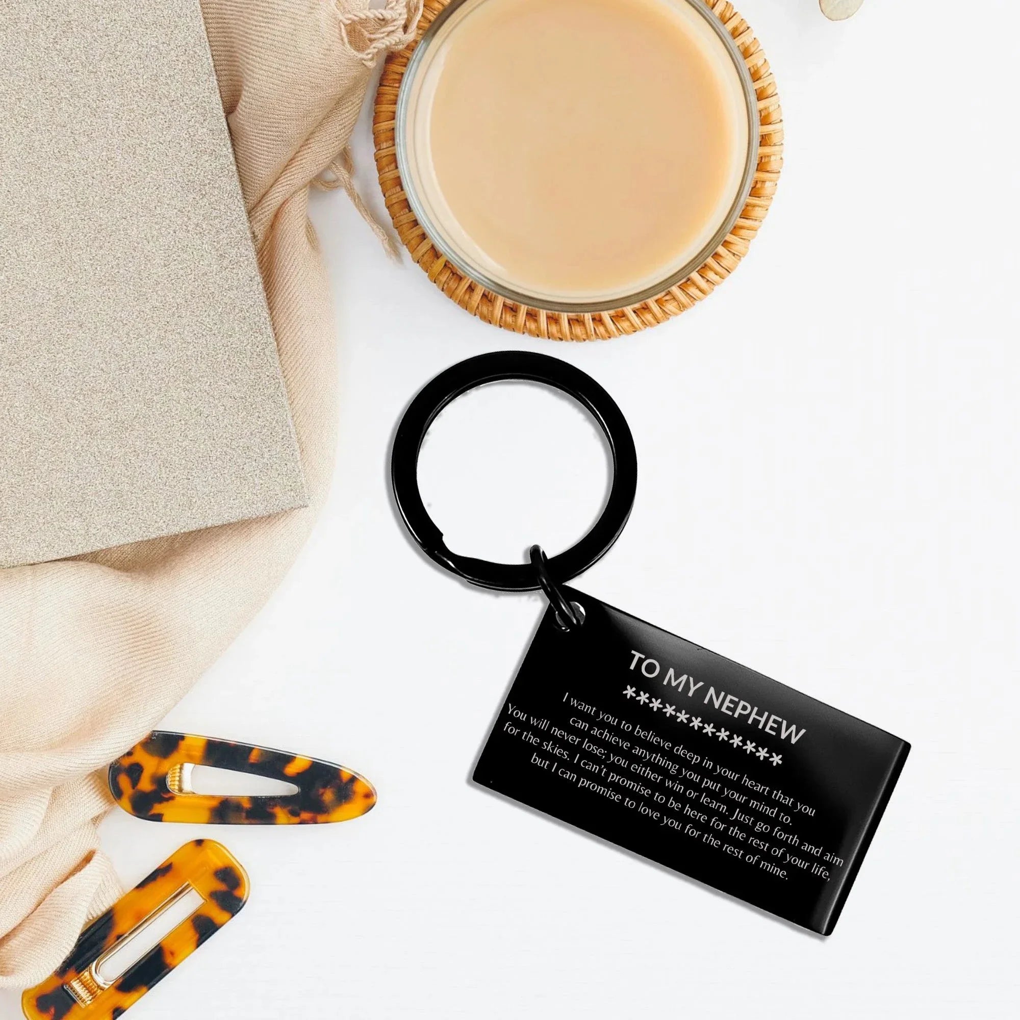 Motivational Nephew Engraved Black Keychain - I can promise to love you for the rest of my life, Birthday, Christmas Holiday Jewelry Gif