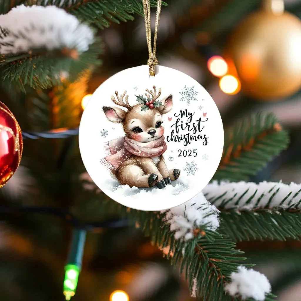 My First Christmas 2025 Deer Ornament – Baby’s First Christmas Keepsake, Cute Newborn Gift, Durable MDF Ornament with Gold Cord