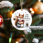 My First Christmas 2025 Squirrel Ornament – Baby’s First Christmas Keepsake, Cute Newborn Gift, Durable MDF Ornament with Gold Cord