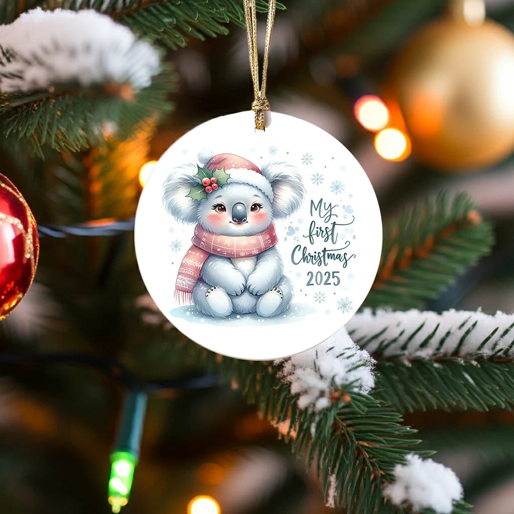 My First Christmas 2025 Koala Ornament – Baby’s First Christmas Keepsake, Cute Newborn Gift, Durable MDF Ornament with Gold Cord
