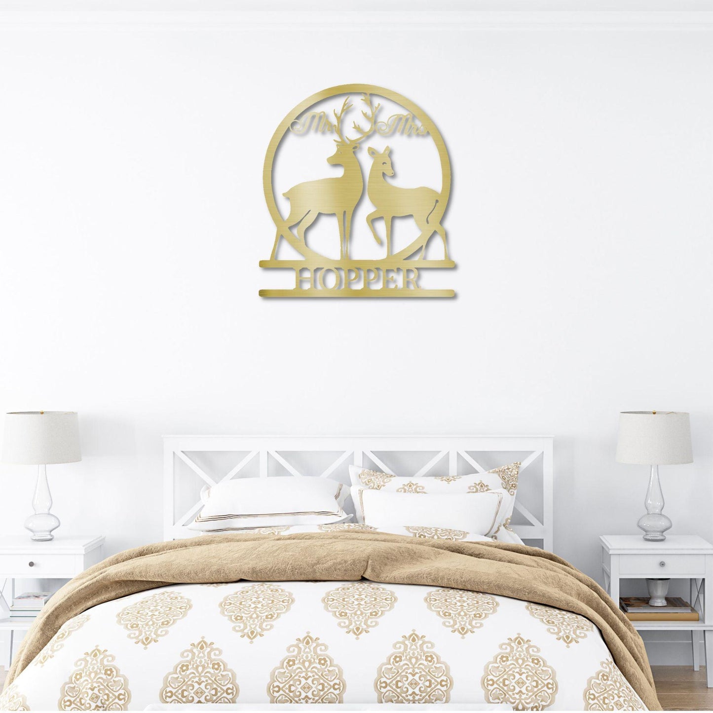 Deer and Doe Mr and Mrs Custom Name Metal Art Wall Sign - Mallard Moon Gift Shop