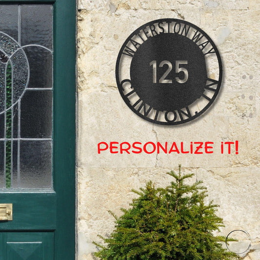 Bold Circle Address Personalized Front Door, Porch, Patio Steel Wall Sign Metal Art - Mallard Moon Gift Shop