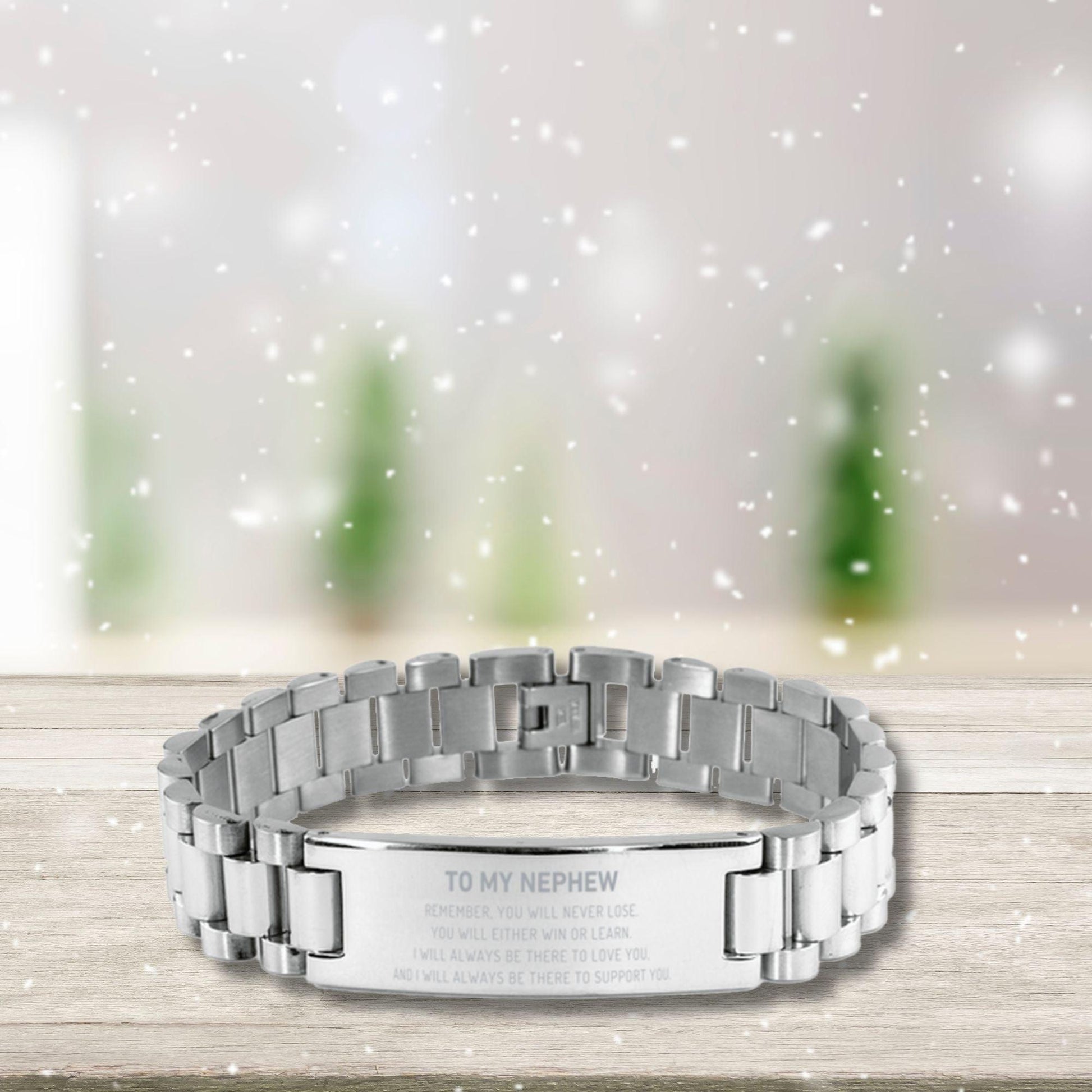 Nephew Gifts, To My Nephew Remember, you will never lose. You will either WIN or LEARN, Keepsake Ladder Stainless Steel Bracelet For Nephew Engraved, Birthday Christmas Gifts Ideas For Nephew X-mas Gifts - Mallard Moon Gift Shop