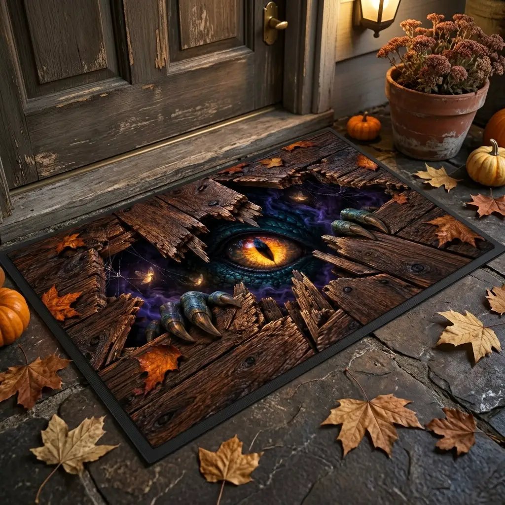 Monster Eye Halloween 3D Doormat, Scary Dragon Eye Door Mat, Creature Under Floor Illusion, Spooky Halloween Welcome Mat