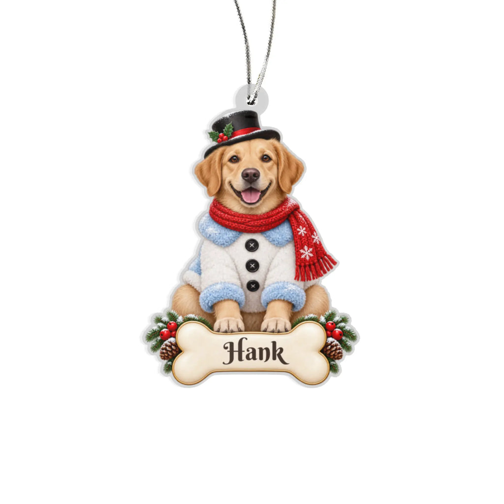 Custom Dog Christmas Ornament from Photo, Personalized Pet Snowman Acrylic Ornament, Dog Portrait Gift, Custom Name Cutout Keepsake