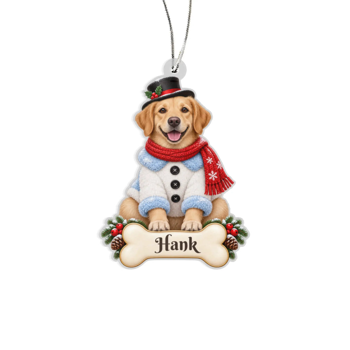 Custom Dog Christmas Ornament from Photo, Personalized Pet Snowman Acrylic Ornament, Dog Portrait Gift, Custom Name Cutout Keepsake