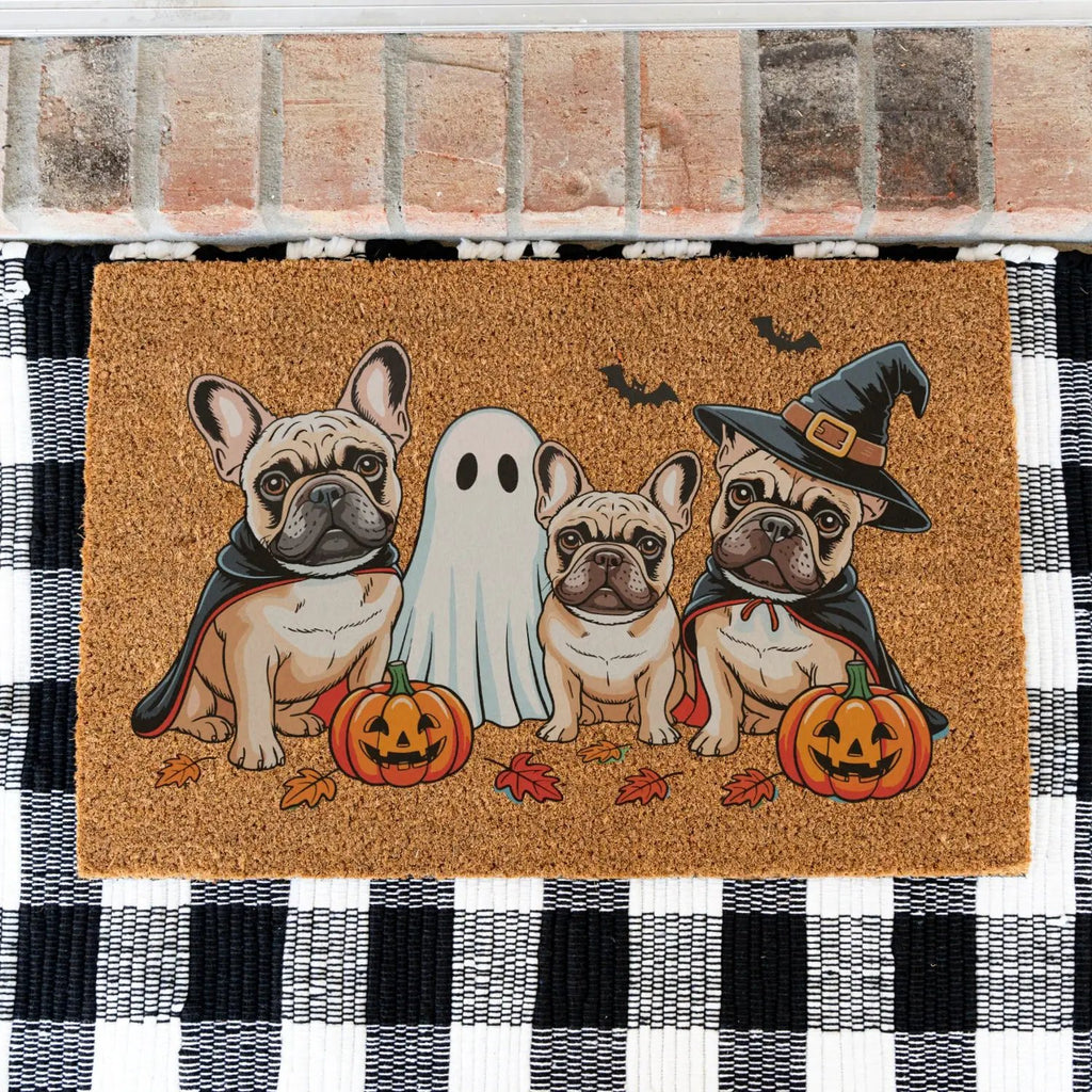 French Bulldog Halloween Doormat, Frenchie Coir Door UV Printed Mat, Cute Halloween Dog Welcome Mat, Spooky French Bulldog Porch Decor, Dog Lover Gift