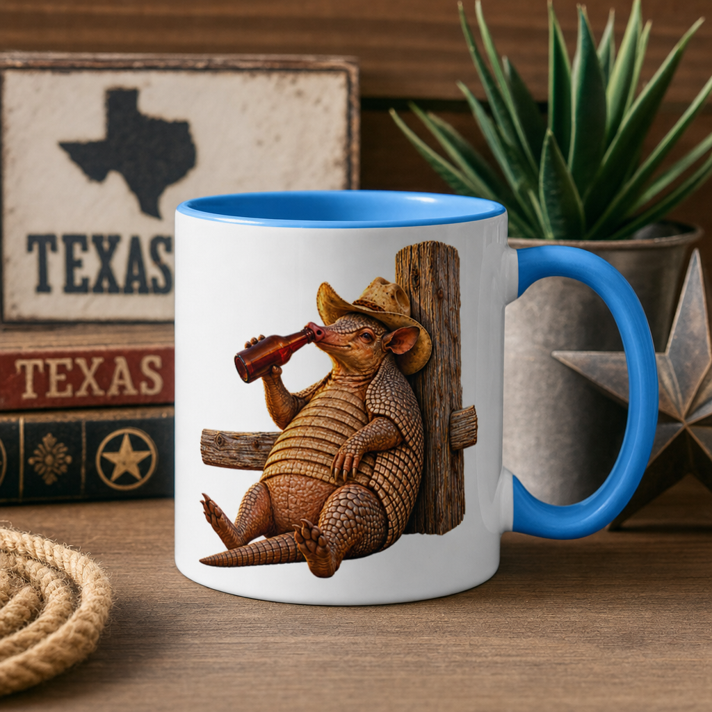 Cowboy Armadillo Accent Mug, Funny Texas Coffee Mug, Western Beer Lover Gift, Armadillo Gift for Him, Rustic Country Mug