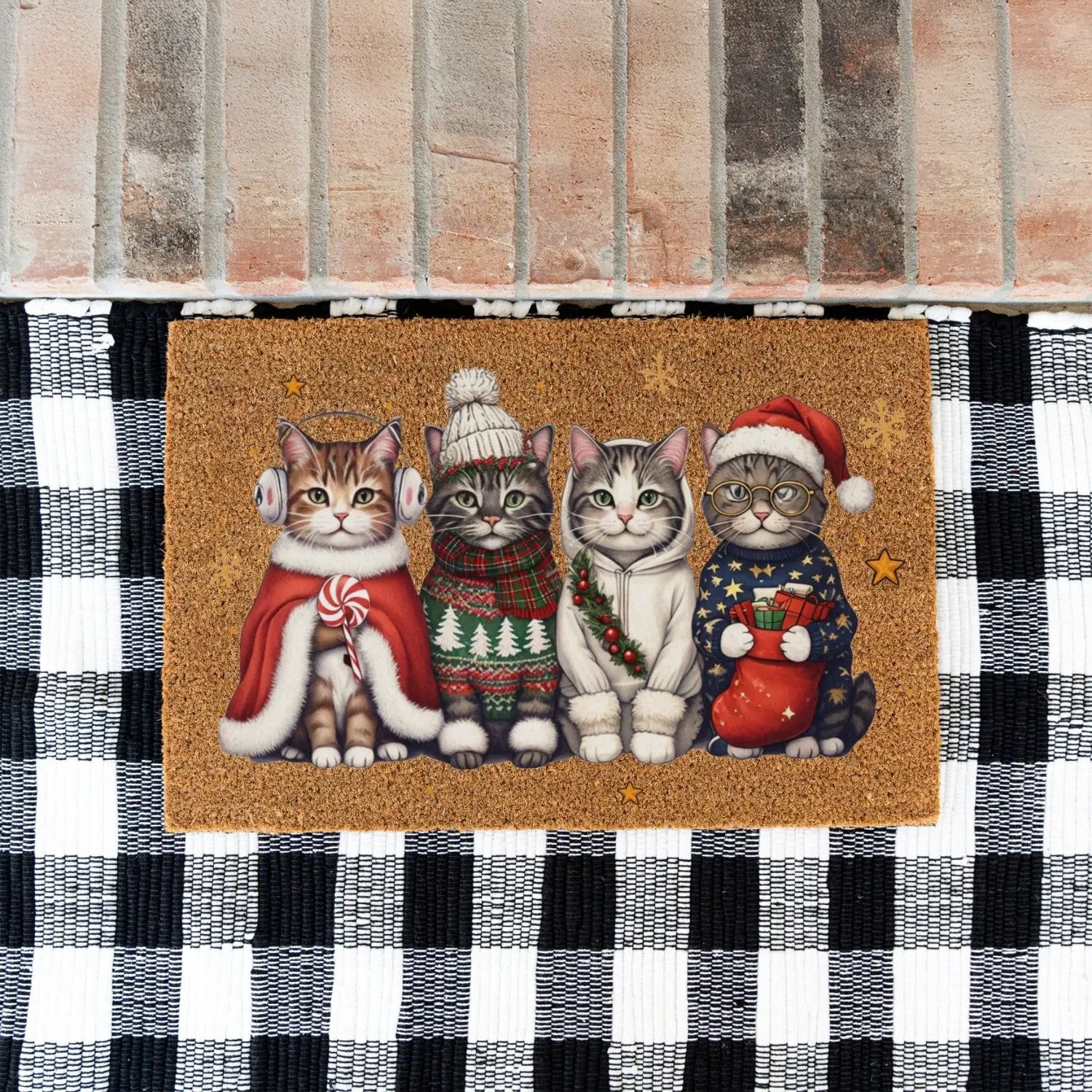 Christmas Cat Doormat, Funny Xmas Cats Coir Doormat, Cute Holiday Welcome Mat, Cat Lover Christmas Gift, Festive Front Porch Decor