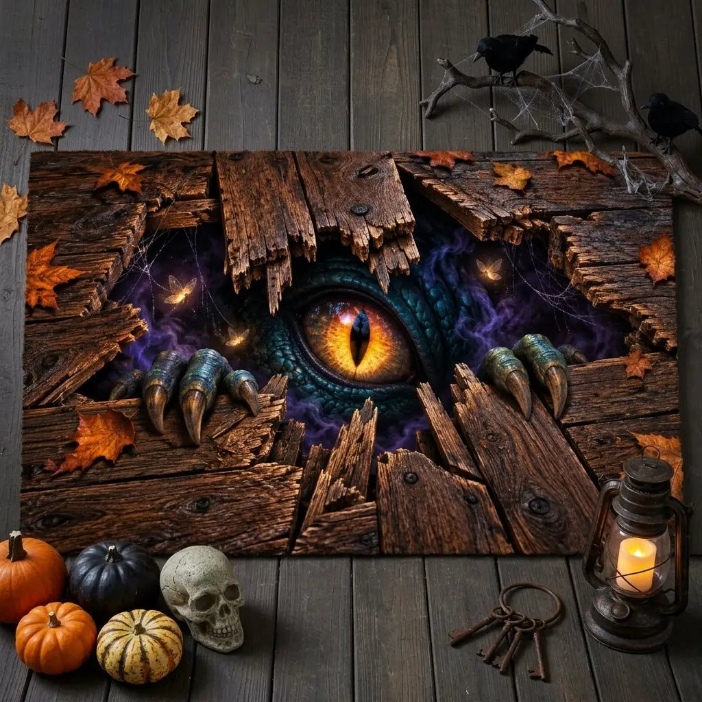 Monster Eye Halloween 3D Doormat, Scary Dragon Eye Door Mat, Creature Under Floor Illusion, Spooky Halloween Welcome Mat