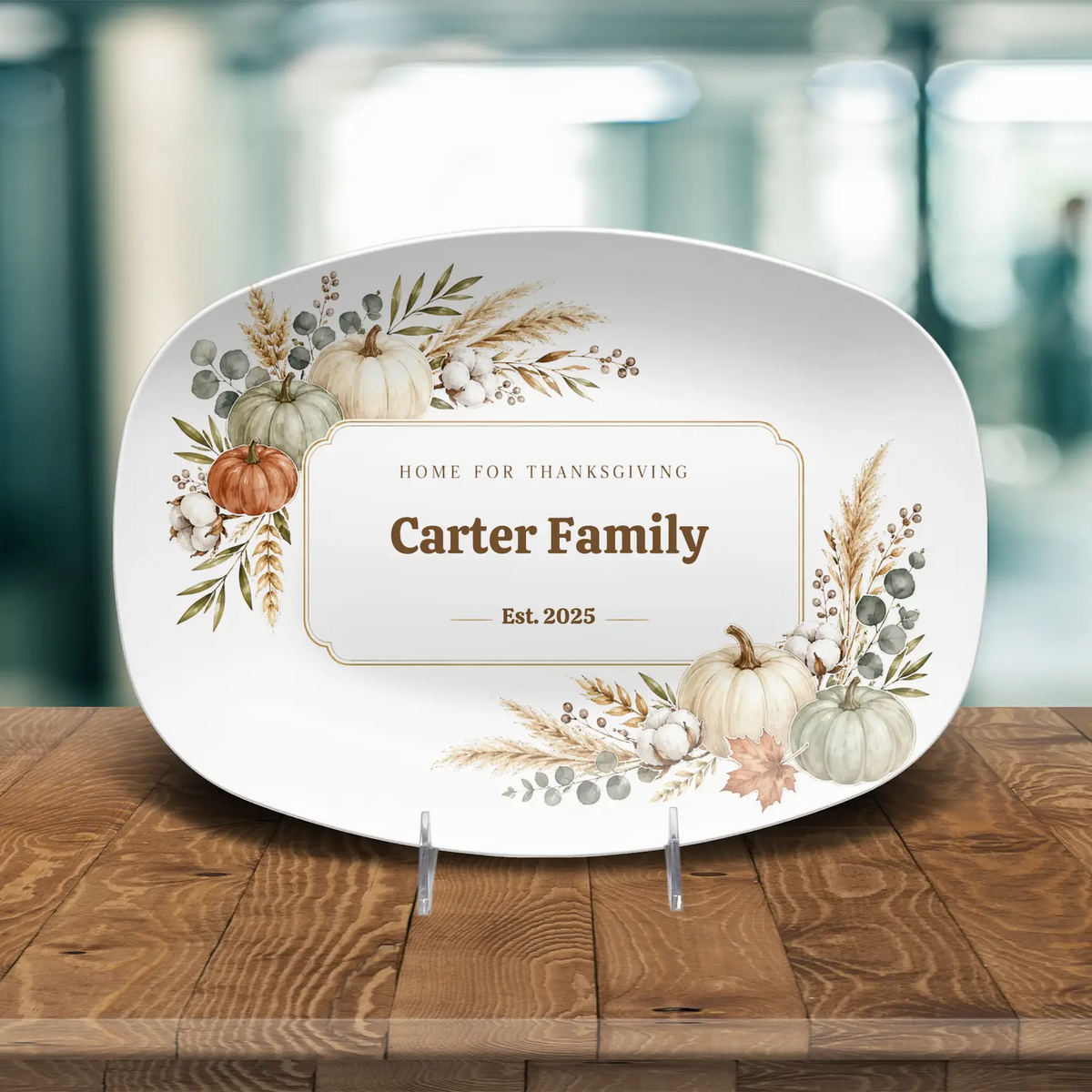 Personalized Thanksgiving Platter, Custom Family Name Serving Tray, Fall Pumpkin Platter, Thanksgiving Hostess Gift, Family Keepsake