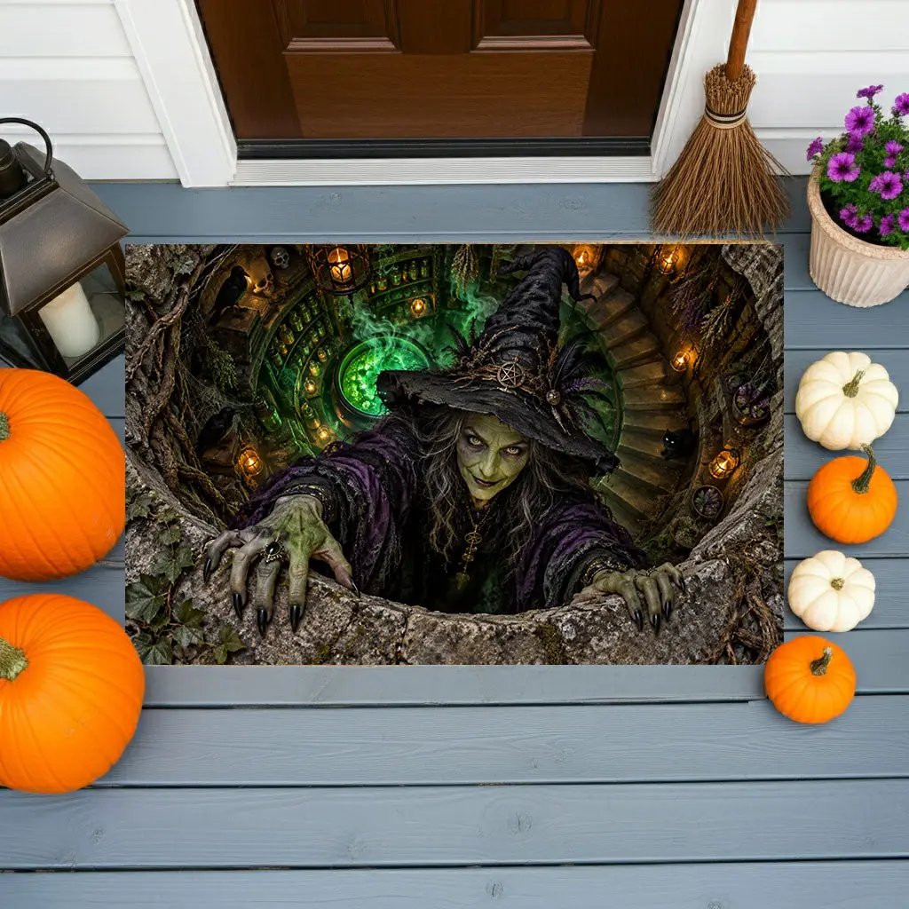 Witch Doormat, Halloween 3D Optical Illusion Door Mat, Witch Apothecary Cellar Welcome Mat, Spooky Porch Decor, Haunted House Entrance