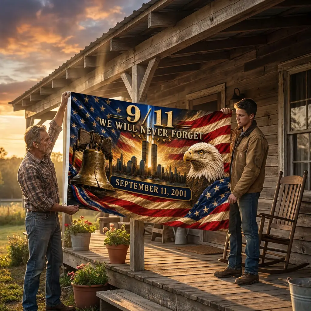 Twin Towers Remembrance Double Sided Flag - 9/11 Flag, We Will Never Forget Flag, September 11 Memorial, Patriot Day Decor