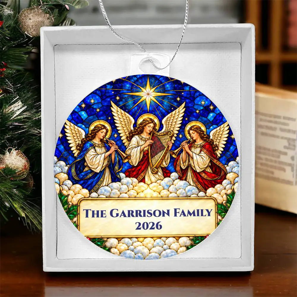 Personalized Family Christmas Ornament, Angel Acrylic Ornament, Religious Christmas Gift, Stained Glass Inspired Keepsake